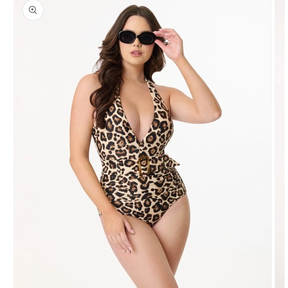 Unique Vintage Other - Unique Vintage Leopard Print Belted Halter Swimsuit - Large